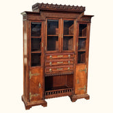 Arts & Crafts French Walnut Bookcase / Cupboard With Fitted Shelves & Drawers