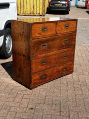 Antique Brass Bound Campaign Chest, Military Chest. Splits In 2 Pieces.