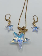 18ct Gold Plated Statement Aurora Borealis Star Necklace And Earring Set