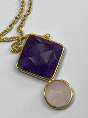 18k Gold Vermeil Amethyst Rose Quartz Necklace