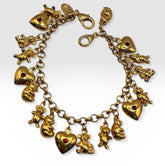 18ct Gold Plated Hearts Bears Charm Bracelet Made With Swarovski Crystal