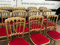 12 Cafe / Events Louis Style Gold Gilt Wooden And Upholstered Dining Chairs
