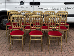 12 Cafe / Events Louis Style Gold Gilt Wooden And Upholstered Dining Chairs