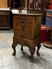 Art Deco Walnut Small Chest Of Drawers, Brass Handles.