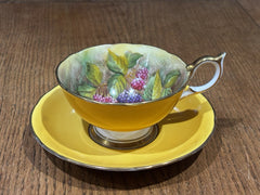 Aynsley Orchard Fruit Cup & Saucer Signed D Jones Bone China.