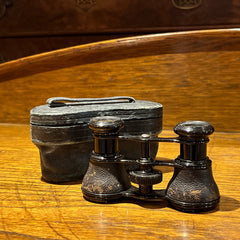 Antique Opera Glasses In Original Leather Lined Case