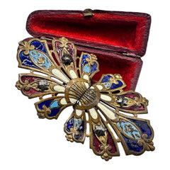 Art Nouveau Enamel Cut Steel Stars Brass Buckle