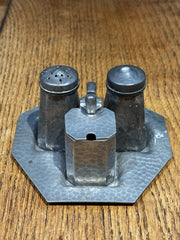 Arts & Crafts Hand Hammered Pewter Cruet Set,