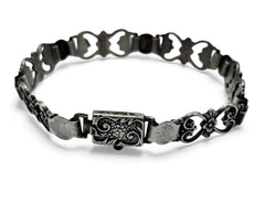 Antique Sterling Silver Fancy Link Flowers Bracelet