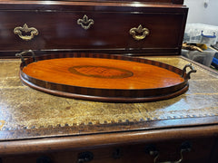 Antique Mahogany Drinks Tray With Marquetry Inlay To Centre.
