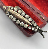Antique 9ct Gold Silver Paste Fish Brooch With Ruby Eye