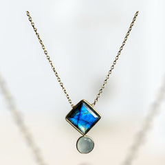 18k Gold Vermeil Plated 925 Silver Rainbow Labradorite Tourmaline Necklace