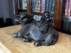 Antique Wooden Carved Figure Sitting On A Water Buffalo, Super Quality