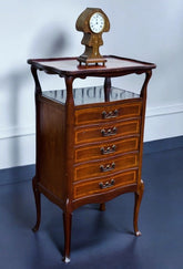 Art Noveau Inlaid Mahogany Set Of Drawers, Tulip Handles.