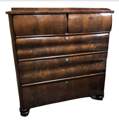 Antique Mahogany Biedermeier Chest Of Drawers, Flame Veneers. Circa 1860