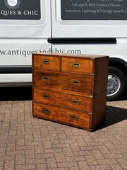 Antique Brass Bound Campaign Chest, Military Chest. Splits In 2 Pieces.