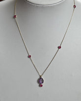 18k Gold Vermeil Plated On 925 Silver Amethyst Teardrop And Ruby Necklace