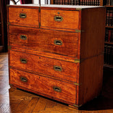 Antique Brass Bound Campaign Chest, Military Chest. Splits In 2 Pieces.