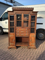 Arts & Crafts French Walnut Bookcase / Cupboard With Fitted Shelves & Drawers