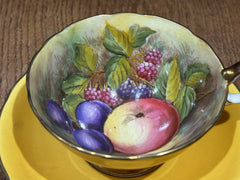Aynsley Orchard Fruit Cup & Saucer Signed D Jones Bone China.