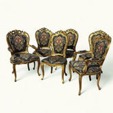 6 French Louis Style Gold Gilt Wooden And Upholstered Armchairs.