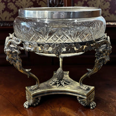 Antique Centrepiece Decorated With Ram Mask Mounts, & Foliage On Claw Feet.