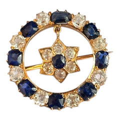 Antique Victorian 20ct Gold White And Blue Sapphire En Tremblant Flower Brooch
