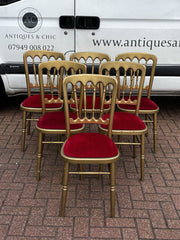 6 Cafe / Events Louis Style Gold Gilt Wooden And Upholstered Dining Chairs