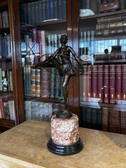 Art Deco Style Bronze & Marble Hula Hoop Figure, Impressive. 49 Cms Tall.