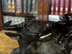 Antique Wooden Carved Figure Sitting On A Water Buffalo, Super Quality
