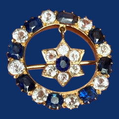 Antique Victorian 20ct Gold White And Blue Sapphire En Tremblant Flower Brooch