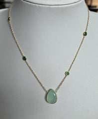 18k Gold Vermeil Plated On 925 Silver Natural Tourmaline And Emerald Necklace