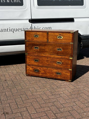Antique Brass Bound Campaign Chest, Military Chest. Splits In 2 Pieces.