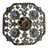 Antique Edwardian Silver 925 Marcasite Glass Stone Brooch