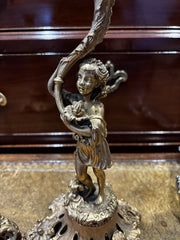 19th Century Gilt Bronze Candlesticks, Boy & Girl Figures, Very Good Quality.