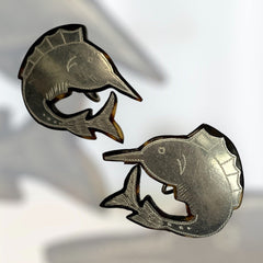 Antique Natural Marine Shell Engraved Silver Swordfish Screwback Earrings