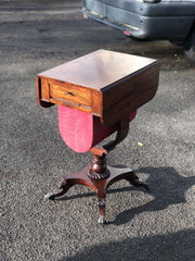 Antique Regency Mahogany Sewing Table & Workbox, On Brass Castors