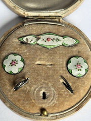 Antique Guilloche Enamel Shirt Studs And Brooch In Original Box A/F