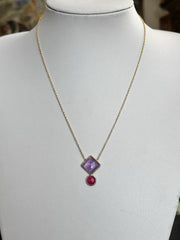 18k Gold Vermeil Plated On 925 Silver Amethyst And Ruby Necklace