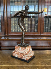 Art Deco Style Bronze & Marble Figure, Large & Impressive. 48.5 Cms Tall.