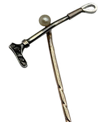 Antique 9ct Gold 15ct Gold Diamond Riding Crop On 9ct Gold Stick Pin