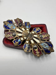 Art Nouveau Enamel Cut Steel Stars Brass Buckle