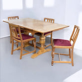 1930's Extending Light Oak Draw Leaf Table & 4 Chairs