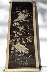 Antique Chinese Silver Thread Embroidery Hanging Panel. Large Size 99 X 35.5 Cms