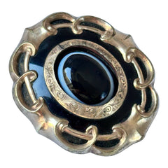 Antique Victorian Bulls Eye Agate Pinchbeck Mourning Brooch