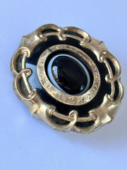 Antique Victorian Bulls Eye Agate Pinchbeck Mourning Brooch