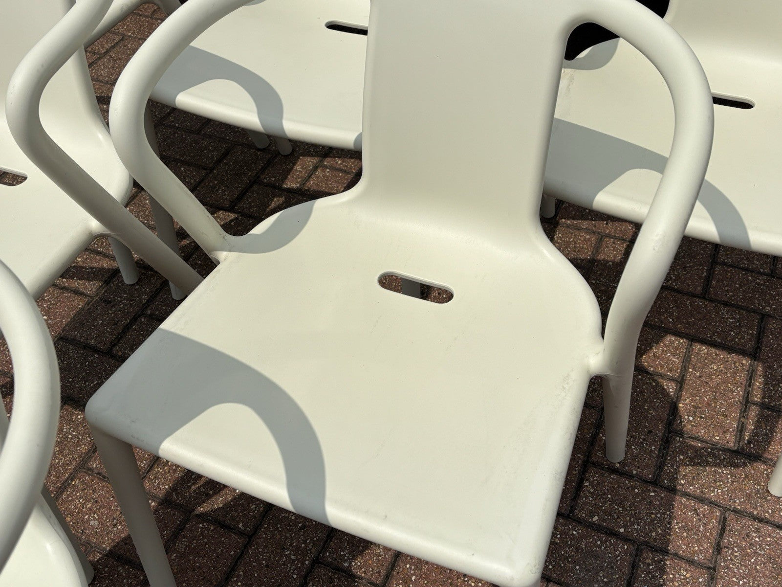 6 Air White Designer Stackable Chairs By Magis, Designed By Jasper Morrison.