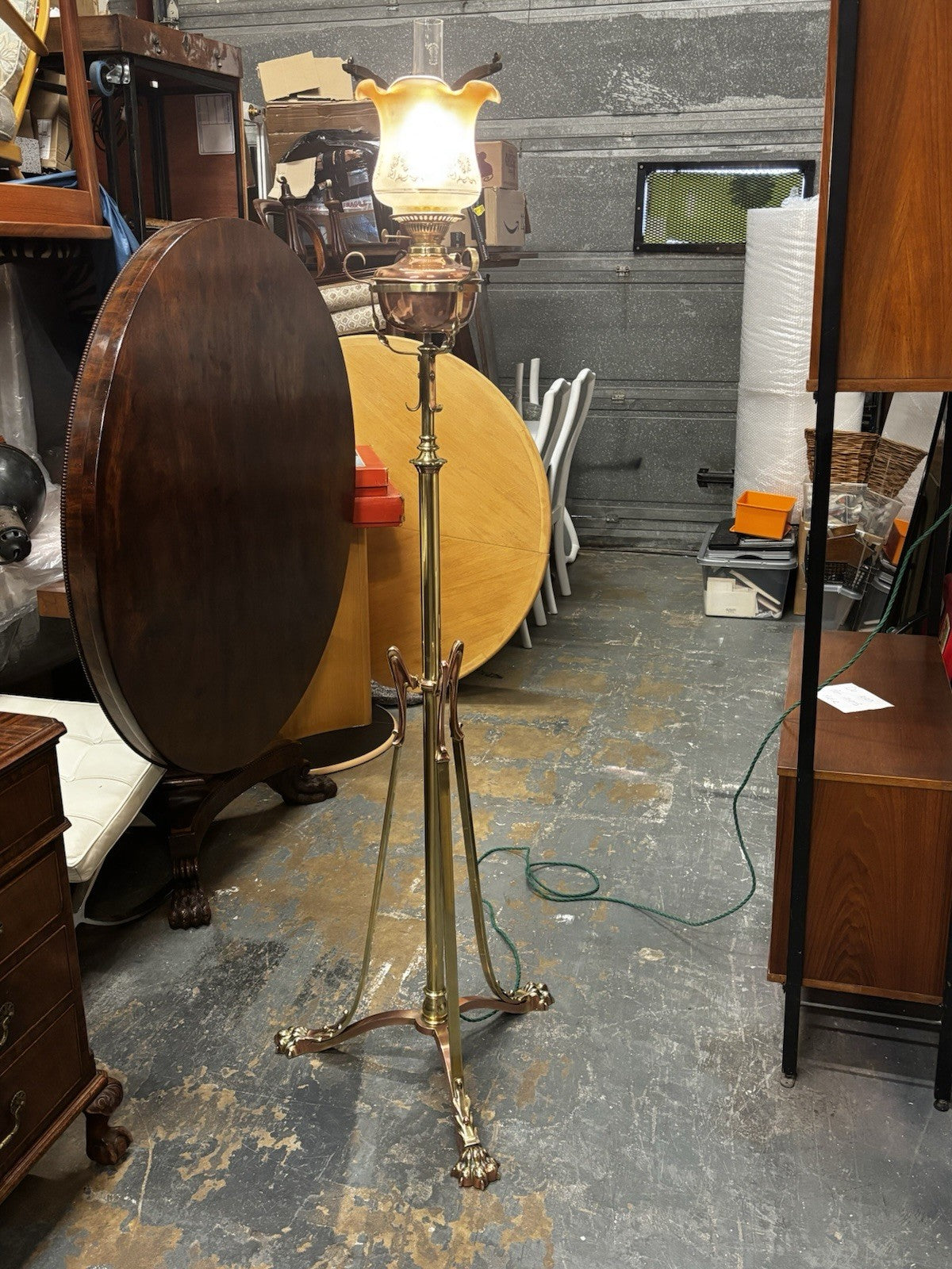 Art Noveau Brass & Copper Height Adjustable Electric Converted Oil Lamp- Superb