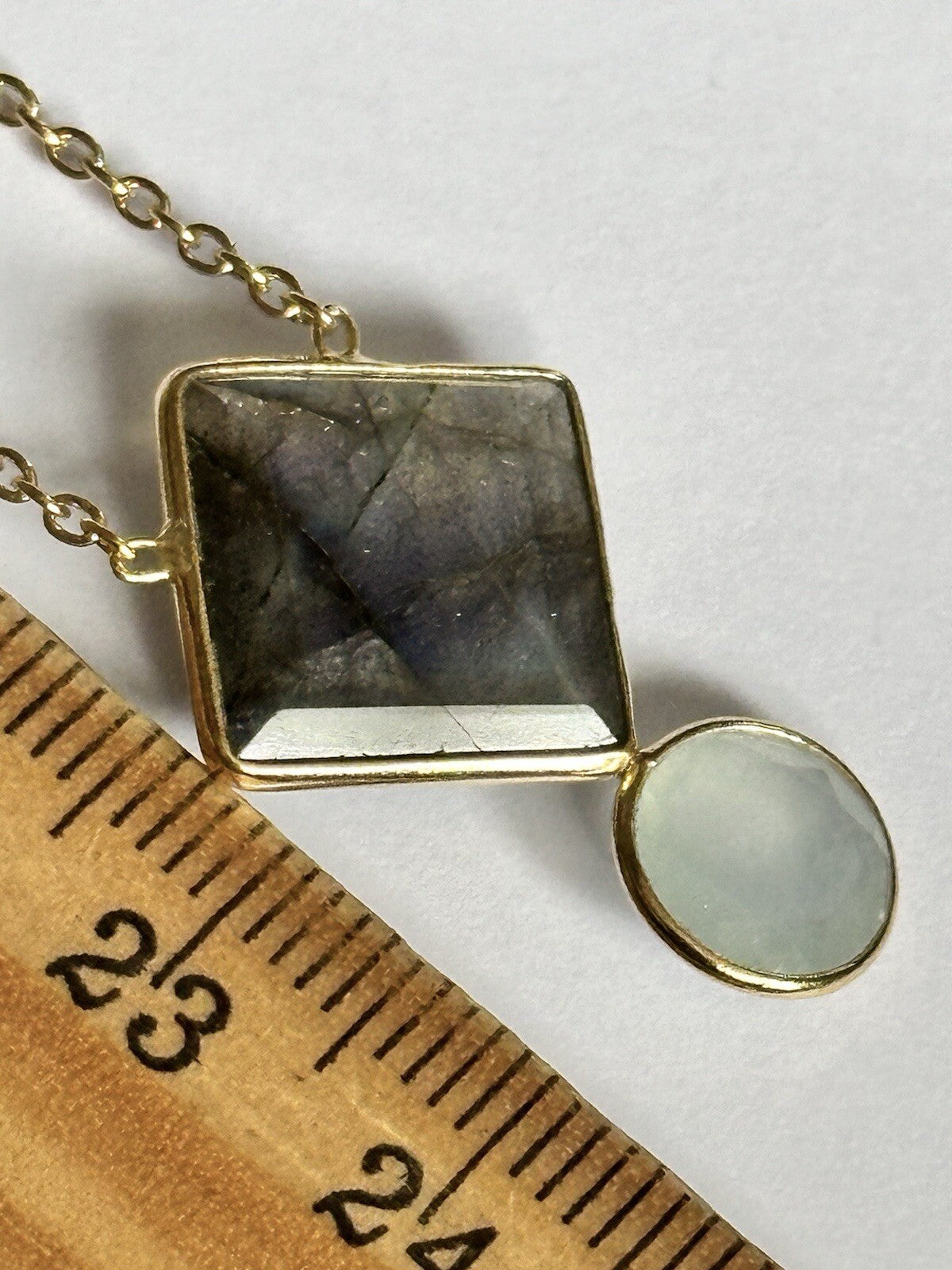 18k Gold Vermeil Plated 925 Silver Rainbow Labradorite Tourmaline Necklace