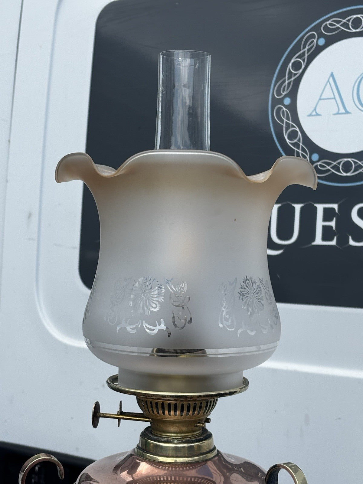 Art Noveau Brass & Copper Height Adjustable Electric Converted Oil Lamp- Superb